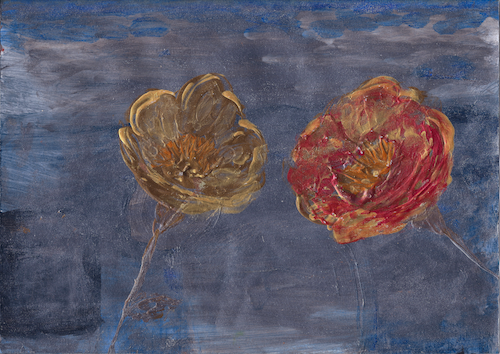 Red and Gold Poppies, Metallic Painting