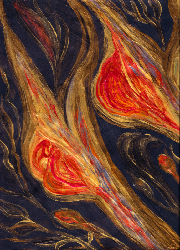 Fire Angel Bulb Flowers metallic painting - Finger Fluid Art by Queen Carleen Patrick