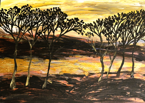 Trees in Fall Season - Finger Fluid Art by Queen Carleen Patrick